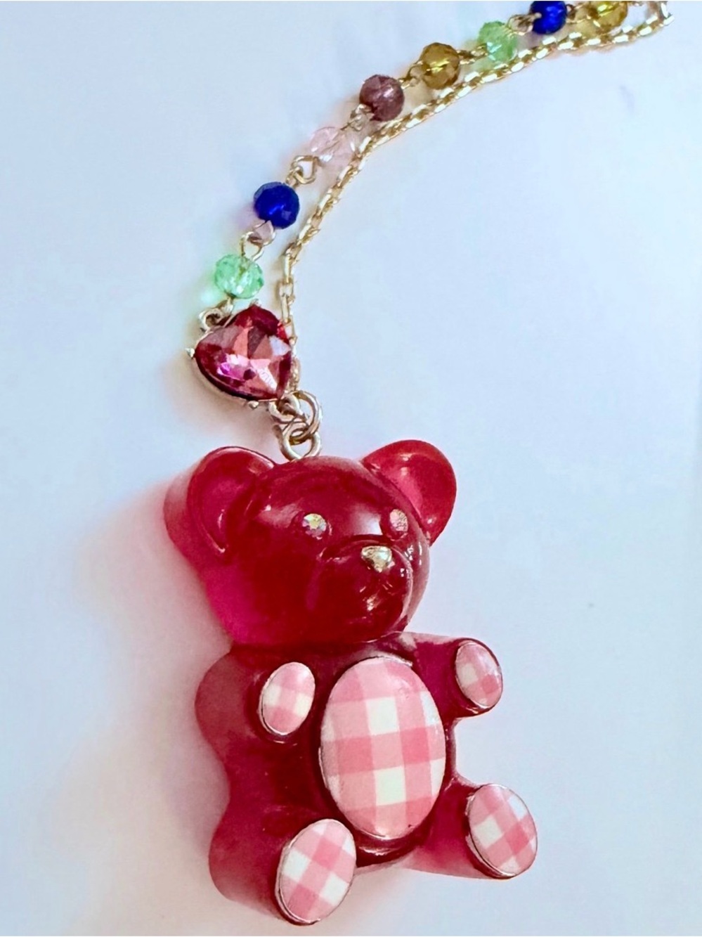 Betsey Johnson Red Gingham Candyland Collection Gummy Bear Pendant Necklace
